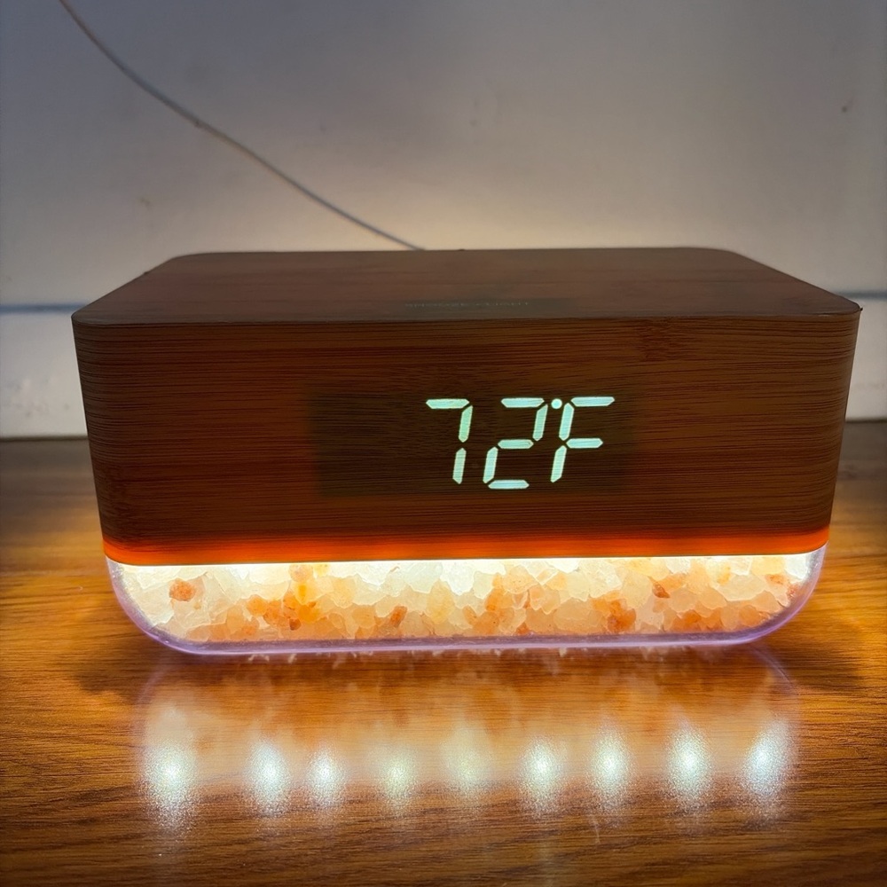 LED Wooden Salt Lamp with Temperature Display